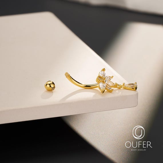 Navelpiercing 4 Marquise verticale drop gold plated