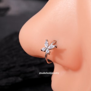 18G 20G Butterfly CZ Nose Ring/Nose Hoop/Helix Hoop Earring/Cartilage Earring/Conch/Tragus/Rook Hoop Earring/Silver Nose Ring/Gold Earrings image 2