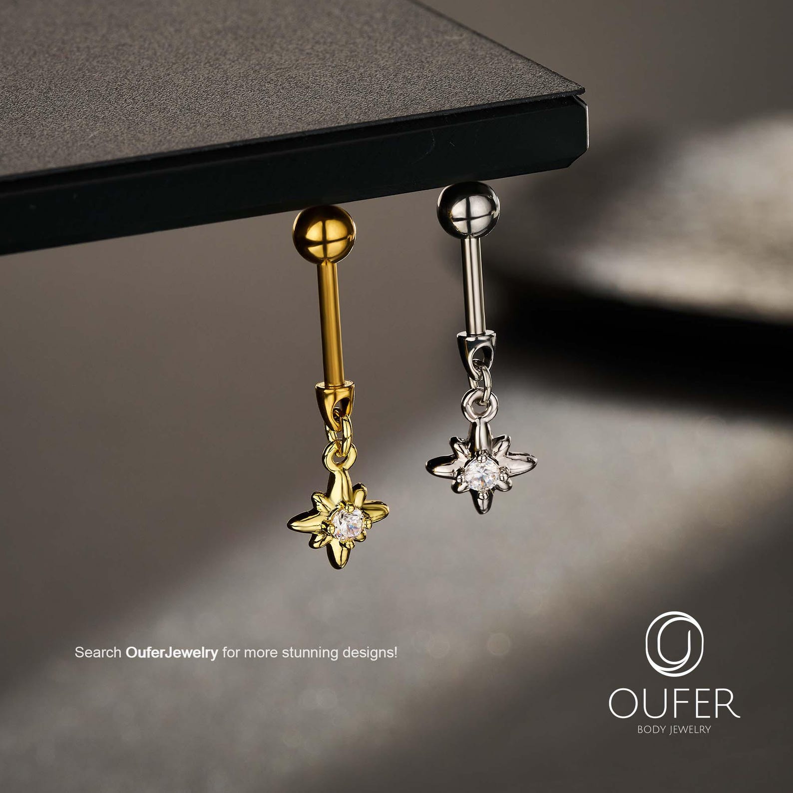 16G Starburst CZ Hidden Vertical Helix Earring, Dangle Hidden Rook ...