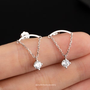 Boucles d'oreilles pendantes en argent sterling 925 avec diamants CZ/Boucles d'oreilles minimalistes/Boucles d'oreilles Danity/Boucles d'oreilles pendantes en or/Boucles d'oreilles délicates/Cadeau pour elle