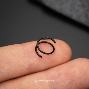 20G Implant Titanium Double Hoop Nose Ring Single Pierced/Silver Gold Black Nose Hoop/Spiral Hoop Earring/Nose Piercing/Twiste Piercing Hoop Czarny
