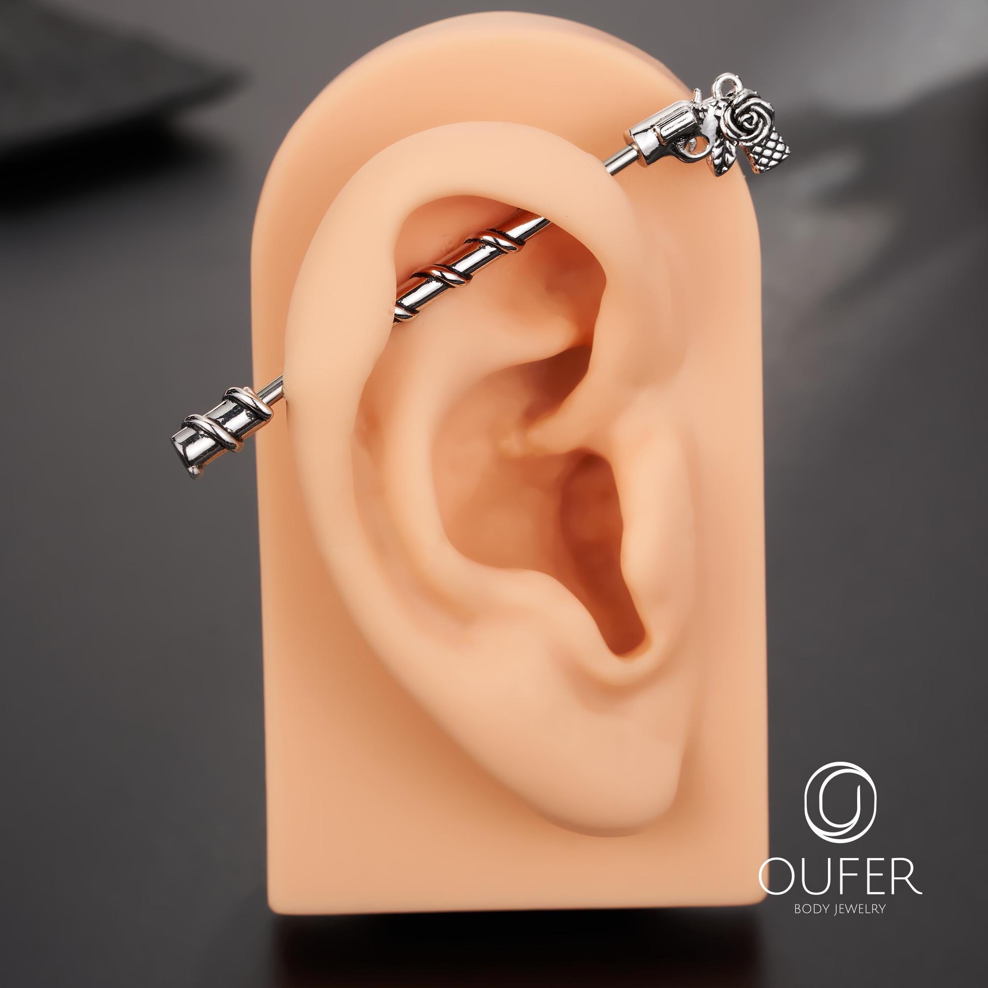 1PCS Halloween Pistol Industrial Barbell–14g 38mm Stainless Steel