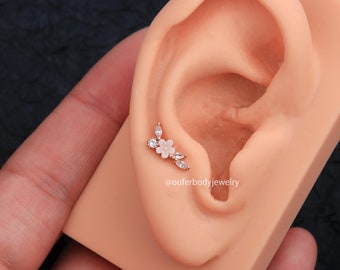 16G Tiny CZ Floral Cartilage Studs/Tragus Jewelry/Helix Studs/Conch Earring/Earlobe Stud/Minimalist Earrings/Gift For Her/Small Earring Stud