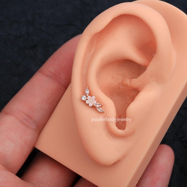 16G Tiny CZ Floral Cartilage Studs/Tragus Jewelry/Helix Studs/Conch Earring/Earlobe Stud/Minimalist Earrings/Gift For Her/Small Earring Stud
