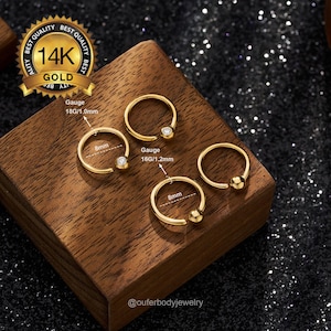 14K Solid Gold Ball/CZ Captive Bead Ring/Septum Hoop/Nose Ring/Daith Earring/Daith Hoop/Septum Piercing/Septum Jewelry/Twist Hoop/Fixed Ball