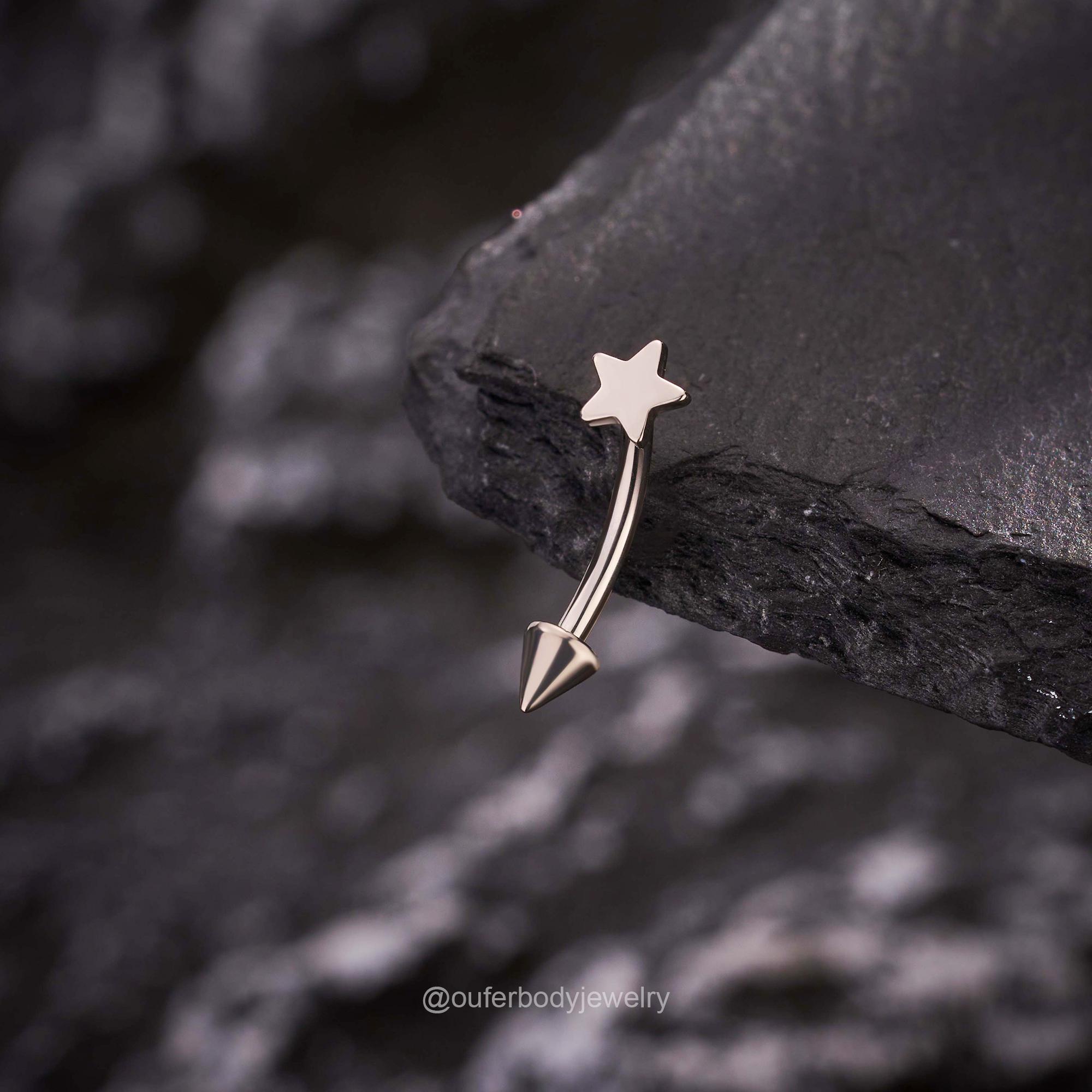 Star Rook Piercing 1pcs 16G Titanium Star & Spike Curved Barbell/rook Earring/eyebrow Ring ...