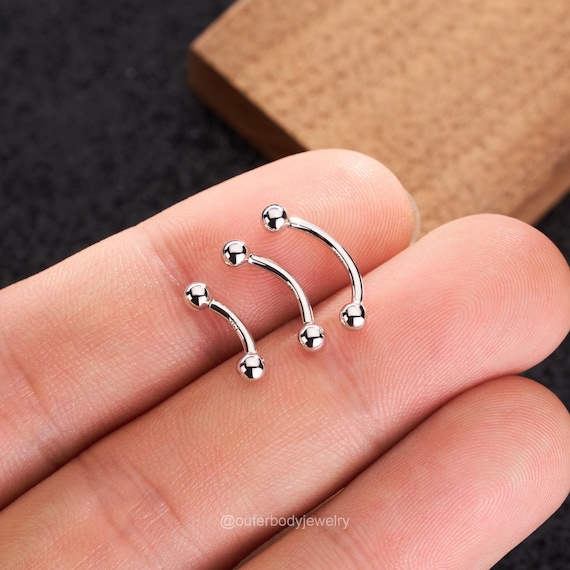 14K Solid Gold Plain Ball Ends Curved Barbell/16g Rook Earring