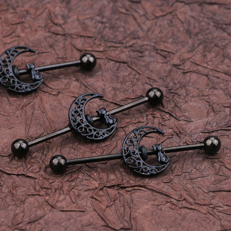 14G Cat & Moon Industrial Barbell/cartilage Earring/industrial Etsy