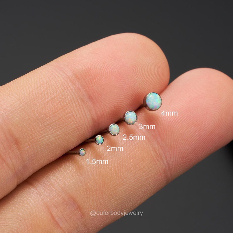 16/18/20G titanium draadloze ring opaal stud/klein zilveren kraakbeen stud/push pin labret/neuspiercing/tragus/schelp/helix platte achterkant oorbel afbeelding 1