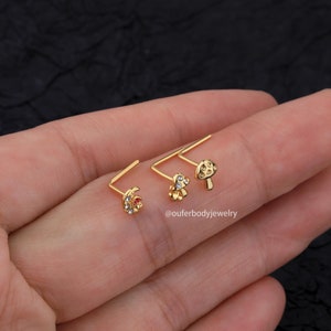 3個 20G マッシュルーム L字型 ノーズスタッド/ノーズリング/ノーズジュエリー/ノーズピアス/スタッドノーズリング/ノーズスタッド/ゴールドノーズスタッド/彼女へのギフト/