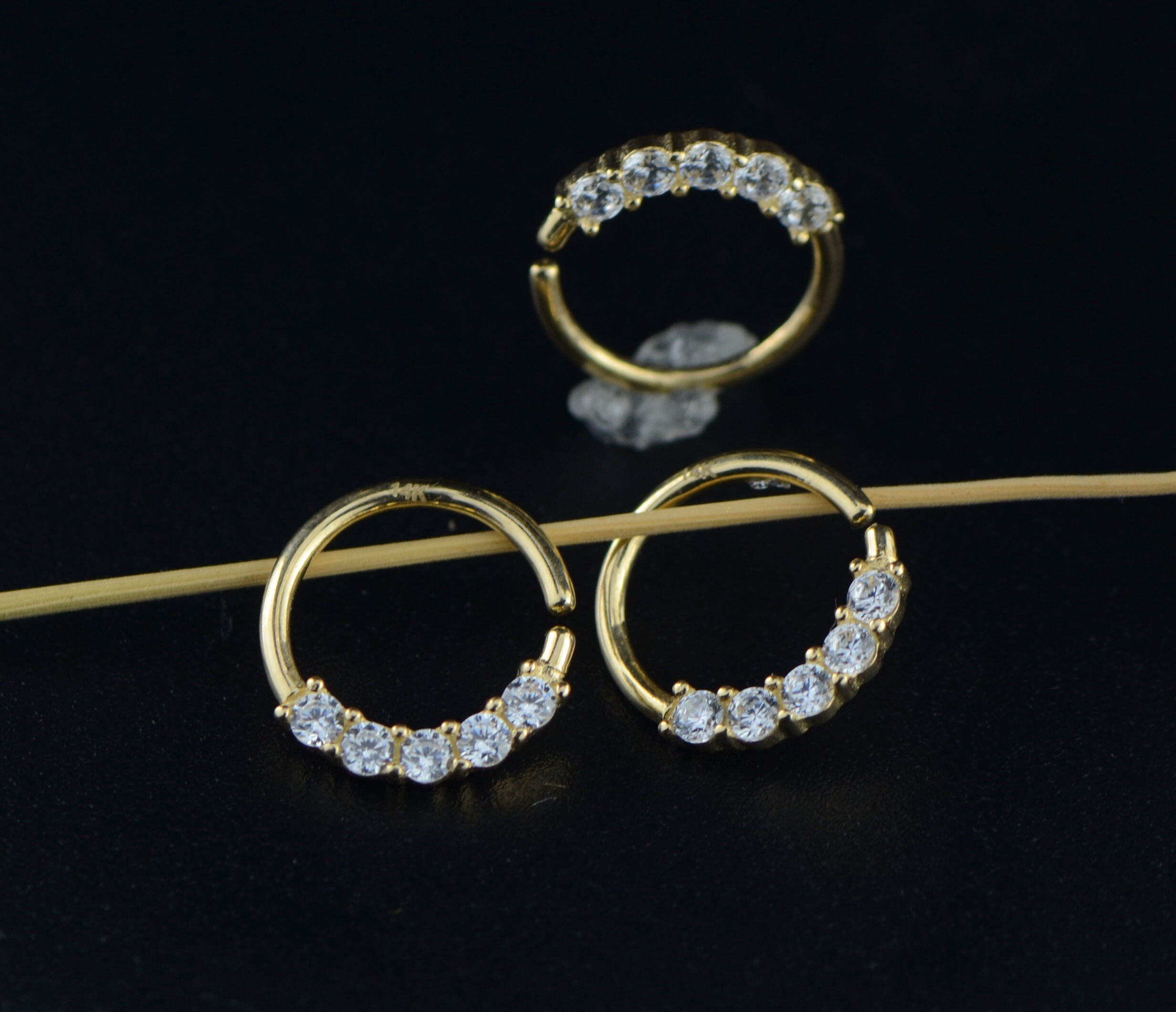 14KT CZ Solid Gold Helix Earrings Hoop Cartilage Ring Cubic Etsy