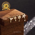 14K Solid Gold Dangle CZ L Shape Nose Stud 20g\/Butterfly\/Trinity flower Nose Ring\/Tiny Nose stud\/Small Nose Stud\/Nose Piercing\/Nose Jewelry