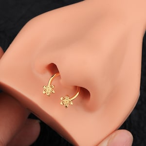 16G Gold flower Horseshoe Septum Ring/ Cartilage Hoop/ Hoop Earring/ Helix Hoop/Daith Hoop/Tragus Hoop/Body Piercing Jewelry/Gold Septum