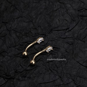 thumbnail image 2 of 14K Solid Gold CZ Curve Barbell - Eyebrow Lip Rook Daith Snug Piercing 16G 2 of 4