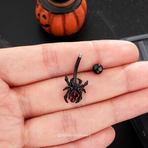 14G Black Spider Belly Button Ring/halloween Navel Jewelry/belly ...