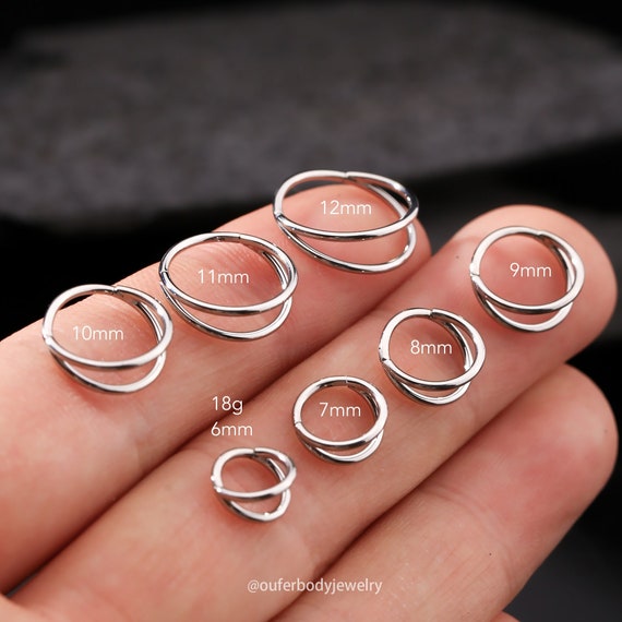18G Silver Double Hoop Septum Ring/Hinged Hoop Clicker/Tragus Hoop/Daith Hoop/Helix Hoop/Conch Hoop/Cartilage Earring/Minimalist Earrings