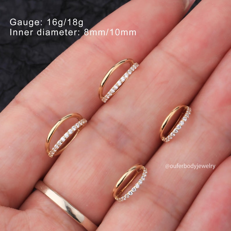 14K Solid Gold Double Hoop Nose Ring/cartilage Hoop/helix Etsy