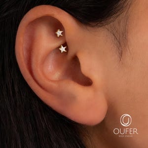 16G Star CZ Rook Barbell, Star Stone Curved Bar for Eyebrow Cartilage Piercing 6mm/8mm, Gift for Her