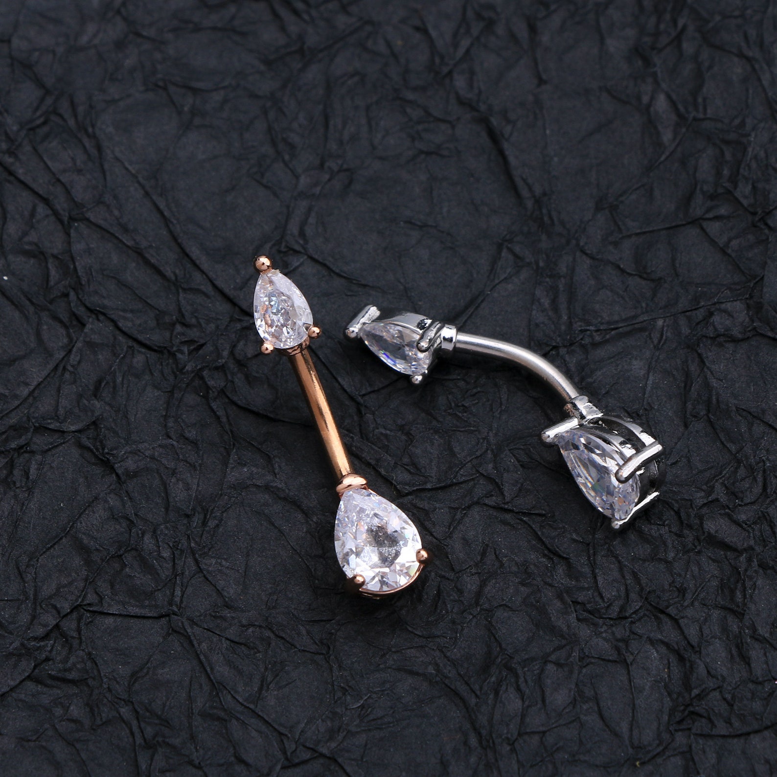 14G 316L Stainless Steel Crystal Belly Button Ring/ Silver/ Etsy