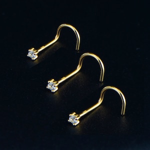 20G 14K Solid Gold CZ Nose Studs/Nose Ring/Nose Piercing/Gold Nose Jewelry/White Gold Nose Stud/Tiny Nose Stud/Gift For Her/Dainty Nose Ring