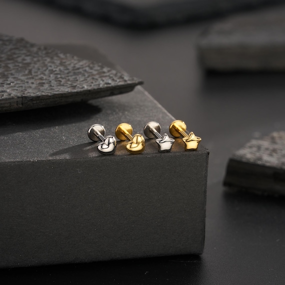 Piercing Helix Piercing Labret In Titanio Grado 23 - 16G Con Zirconia - 6/8/ 10/12mm Per Labbro, Trago Ed Elice Orecchini Uomo