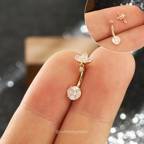 CASSIECA 14G Barre Ombelico Clicker Anello Ombelico Donne Acciaio Chirurgico Serpente Farfalla Pancia Anello Ombelico Semplice Inverso Anelli Penzoloni Ombelico Bar Piercing Corpo Gioielli