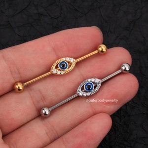 14G Evil Eye  Industrial Barbell/Industrial Jewelry/Industrial Piercing/Scaffold Jewelry/Industrial Earring/Barbell Piercing/Staight Barbell