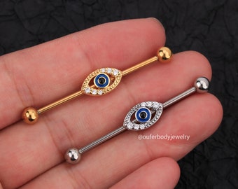 14G Evil Eye  Industrial Barbell/Industrial Jewelry/Industrial Piercing/Scaffold Jewelry/Industrial Earring/Barbell Piercing/Staight Barbell