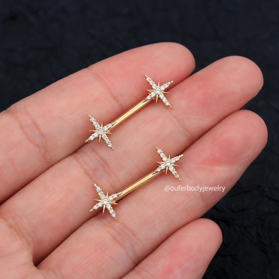 14G 316L acero inoxidable CZ estrella pezón anillo/pezón piercing/pezón  joyería/pezón pezón/barbell joyería/sexy cuerpo joyería/regalo para ella -   México