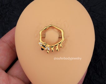 Gold CZ Bee Nipple Shield Ring/Nipple Piercing/Nipple Jewelry/Nipple Barbell/Sexy Body Jewelry/Straight Barbell/Gift For Her/Bee Jewelry