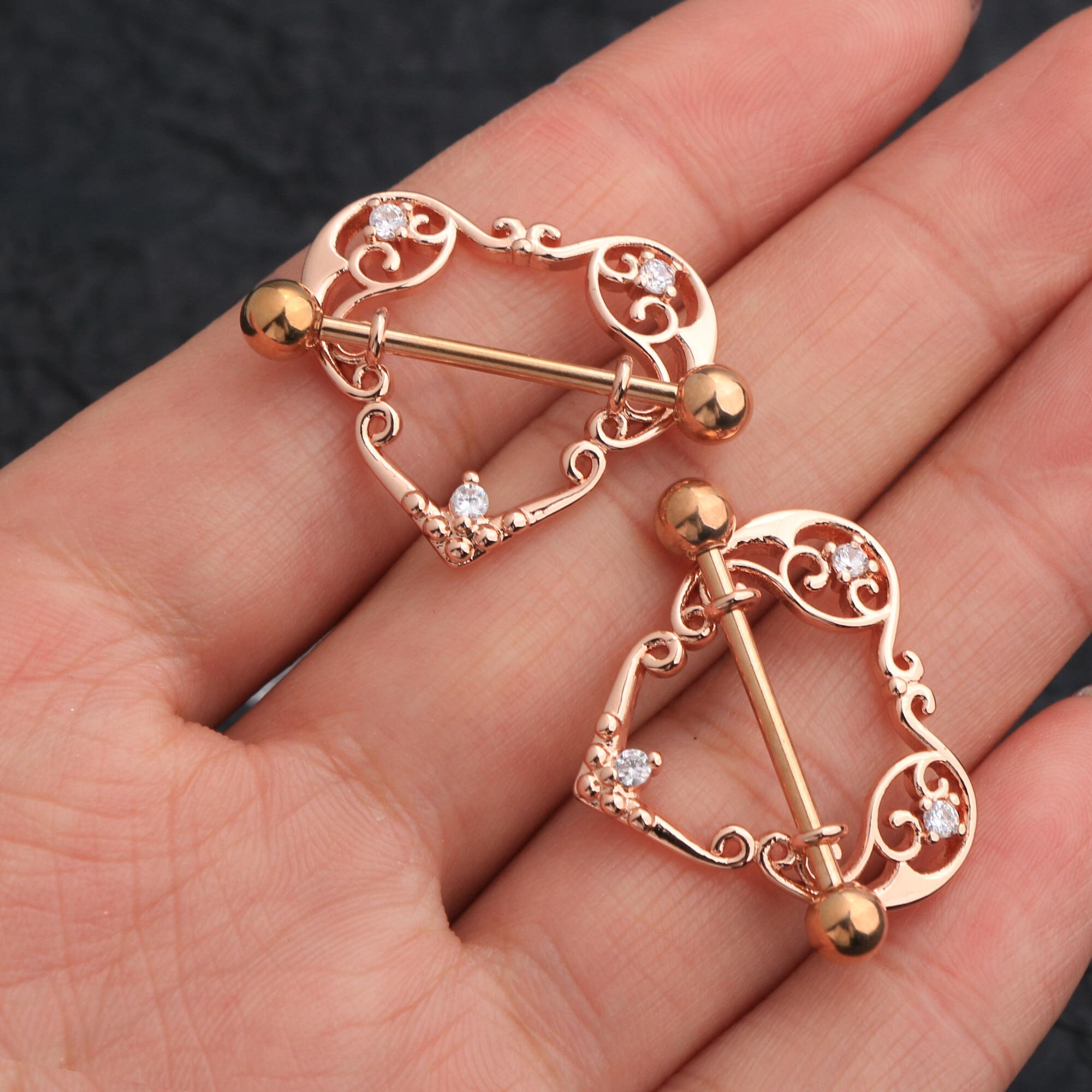 14G Surgical Steel Heart Nipple Rings/nipple Barbells/nipple