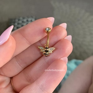 14G Bee Belly Button Ring/CZ Belly Jewelry/Navel Ring/Navel Piercing/Belly Ring/Belly Piercing/Gold Belly Ring/Navel Jewelry/Birthday Gift image 1