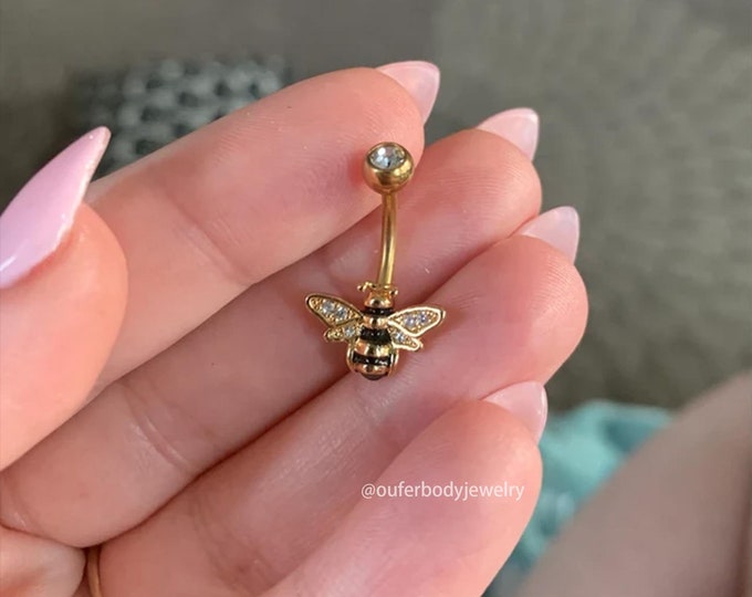 14G Bee Belly Button Ring/cz Belly Jewelry/navel Ring/navel Piercing
