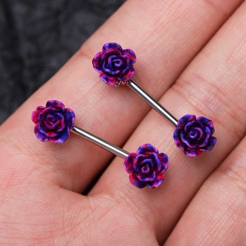 2PC 14G Rose Flower Nipple Ring/ Barbell Piercing/ Sexy Body Etsy