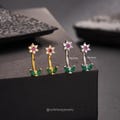 16G Flower Leaf Rook Barbell Earring/Silver Floral Curved Barbell/Rook Jewelry/Rook Piercing/Eyebrow Ring/Cartilage Ruby CZ Flower Earring