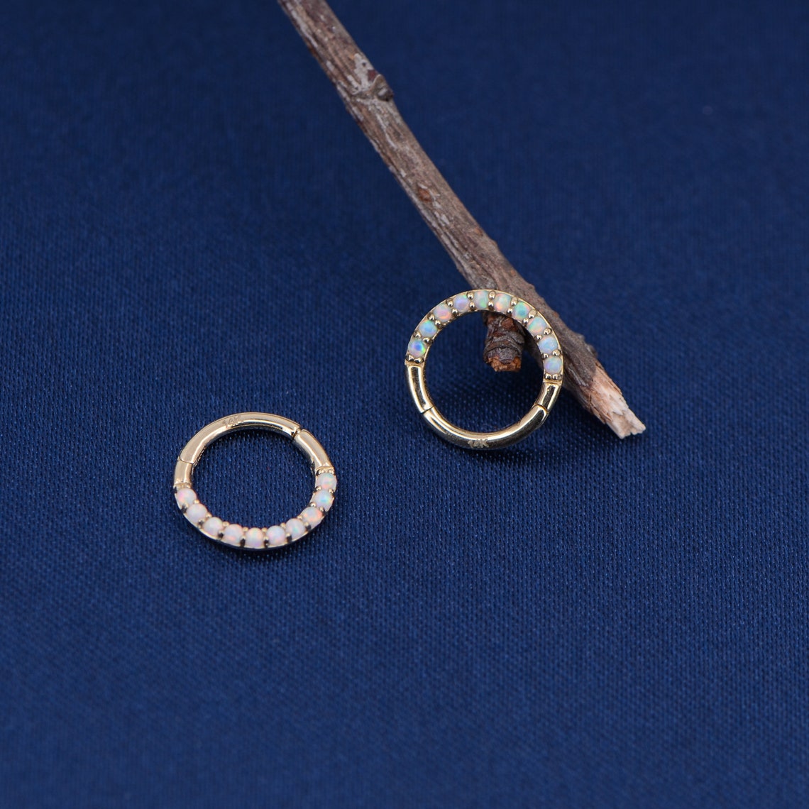 14KT Platinum Opal Lined Set Hinged Segment Helix Earrings | Etsy