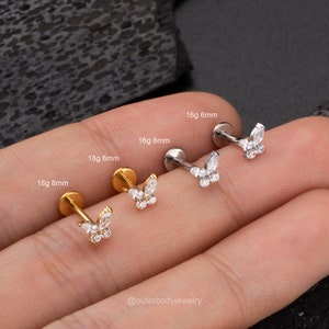 16G 18G Threadless Butterfly Push-In Labret/Tragus/Cartilage/Conch/Forward Helix Stud/Nose Piercing/Push Pin Flat Back Earring Silver Gold zdjęcie 8