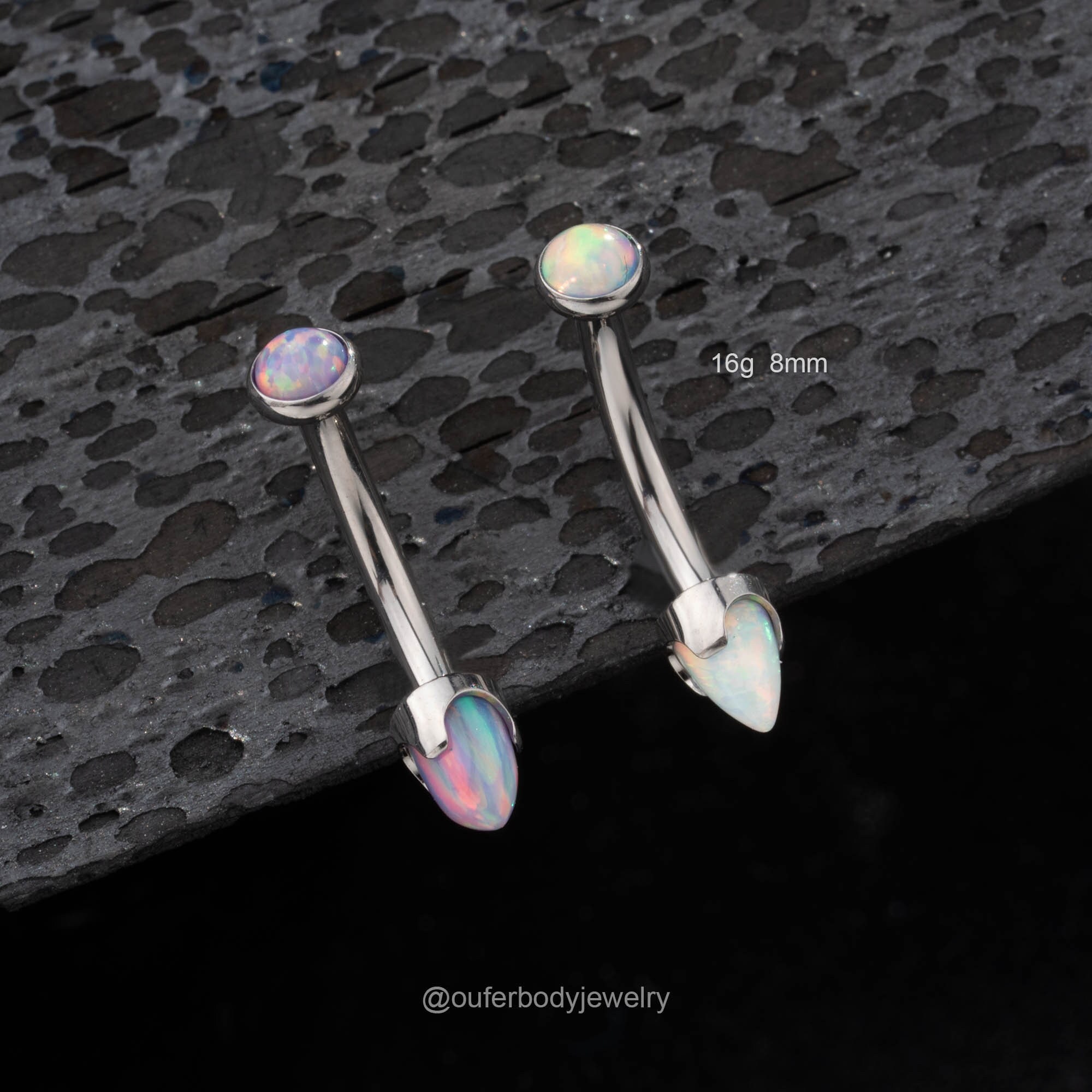 16G Titanium Internally Threaded Opal Vertical Labret/Eyebrow Ring/Rook Earring/Curved Barbell/Eyebrow Piercing/Cartilage/Lip/Rook Barbells