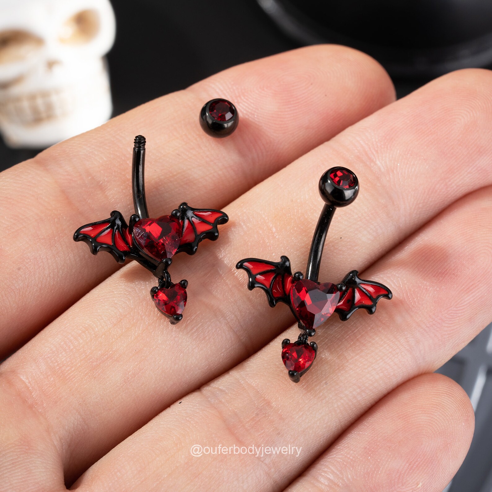 14G Bat Wing Halloween Belly Ring/dangle Heart Navel Piercing/belly ...