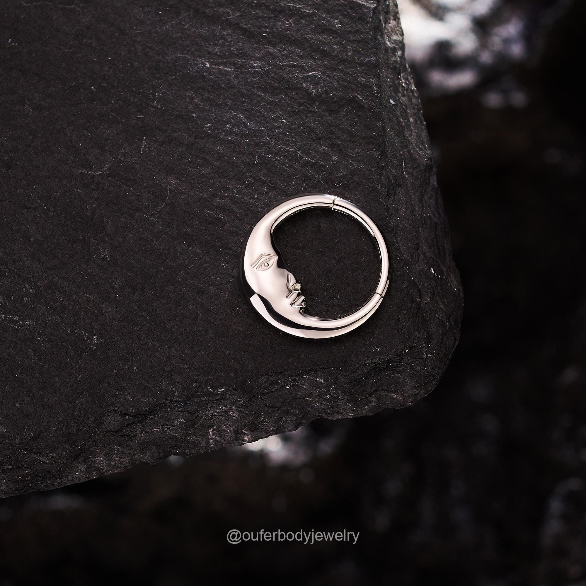 16G Titanium Silver Moon Septum Clicker/human Face Hinged Daith