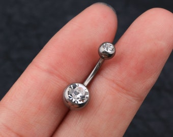 IMPLANT GRADE 23 TITANIUM 14ga Externally Threaded Standard Simple Double Gem White Cz Belly Button Navel Ring