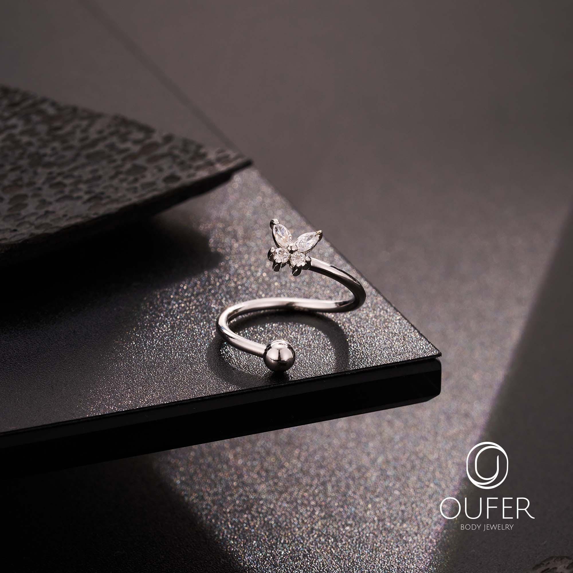 16G スパイラル軟骨ピアス - 925スターリングシルバー S字バーベル