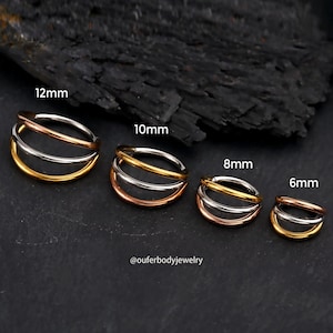 16G Steel Triple Hoop Segment Rings/Cartilage Hoop/Seamless Hinged Clicker/Helix/Conch/Tragus/Rook/Nose Hoop/Ear Piercings/Gift for her