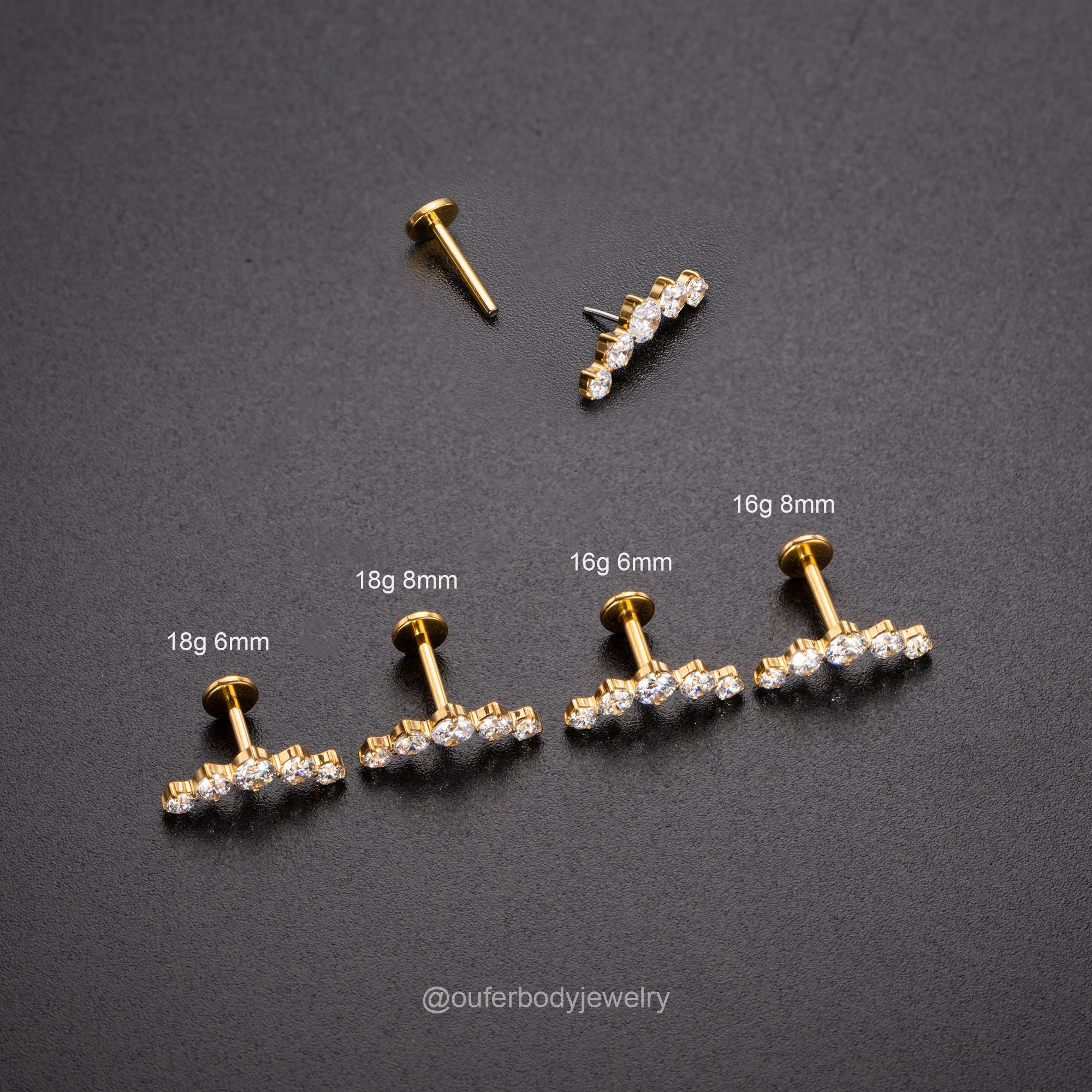 16G 18G Threadless CZ Curved Bar Piercing/inner Conch