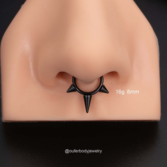 16G Implant Titanium Black Spike Septum Ring nose Ring daith Hoop hinged Clicker Hoop triple Spikes Septum Clicker helix conch Hoop gifts Etsy Canada