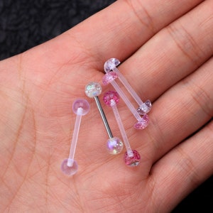 14g Acrylic Nipple piercing retainers clear straight barbells/Nipple Rings/ Flexible Body Jewelry/ Nipple Piercing Barbell/ Barbell Piercing