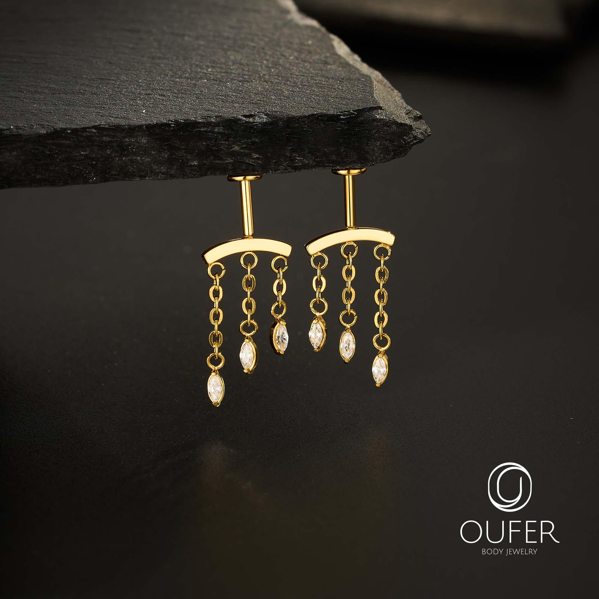 16G Marquise CZ Vertical Helix Chain Earring, Hidden Rook Piercing ...