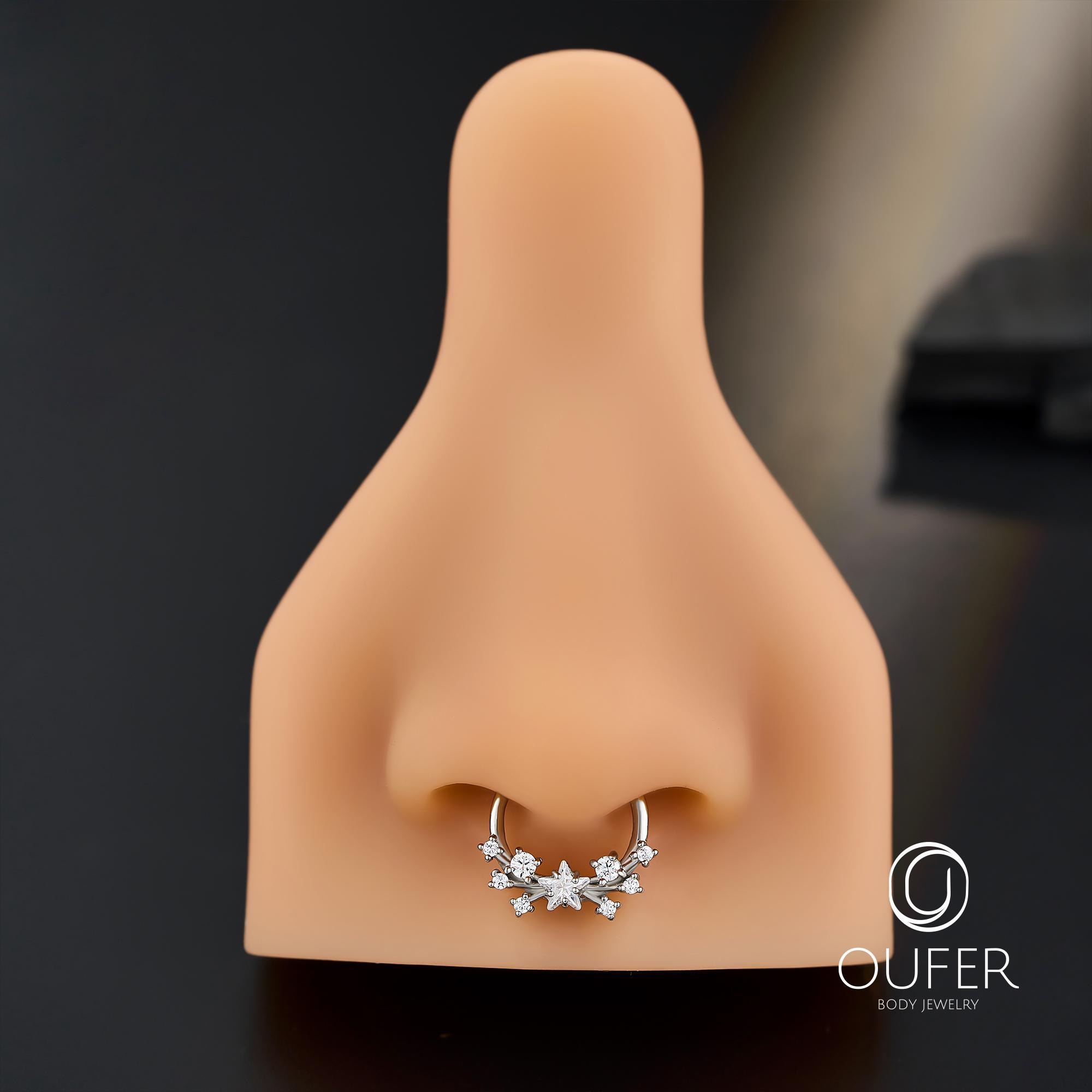 16G メテオスター CZ セプタムクリッカー – ダイスフープピアス 8/10