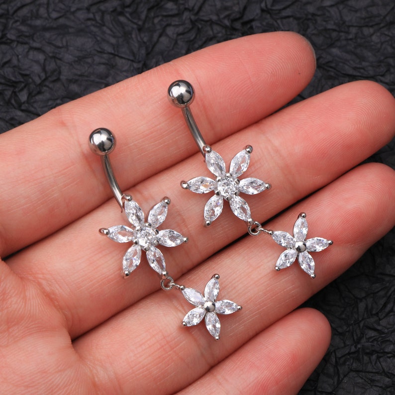 14G Stainless Steel Dangle Belly Button Rings /dangle Navel Etsy
