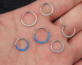 16G Opal Cartilage Earring/Conch Hoop/Tragus Jewelry/Helix Hoop/Daith Earring/Hinged Hoop/Belly Button Ring/Silver Nose Ring/Septum Jewelry